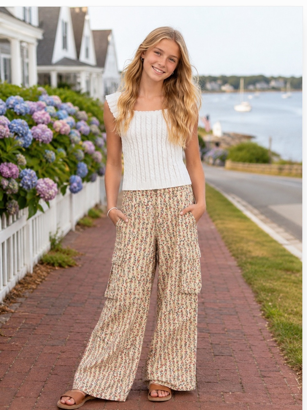 NWT Polo Ralph Lauren Girls Floral Canvas Wide Leg Cargo Pants‎ Preppy Classic